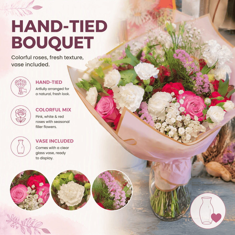 Best Wishes (Hand-Tied Bouquet) With Vase included