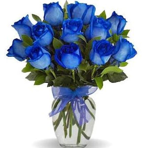 Valentine Blue Rose Arrangement  (1 dozen blue roses in vase)