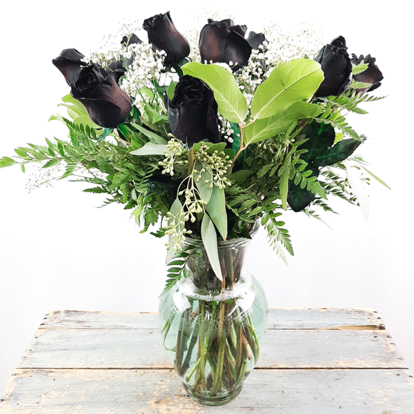 Heart of Desire Bouquet (one dozen black roses)