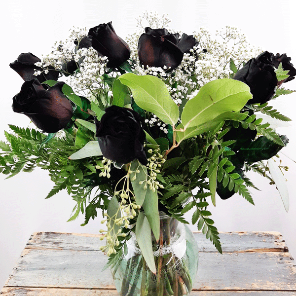 Heart of Desire Bouquet (one dozen black roses)
