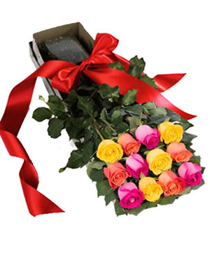 Valentine Dozen Boxed Premium Roses (Red, Pink, Rainbow, Blue, Purple, Mixed, White, Yellow)